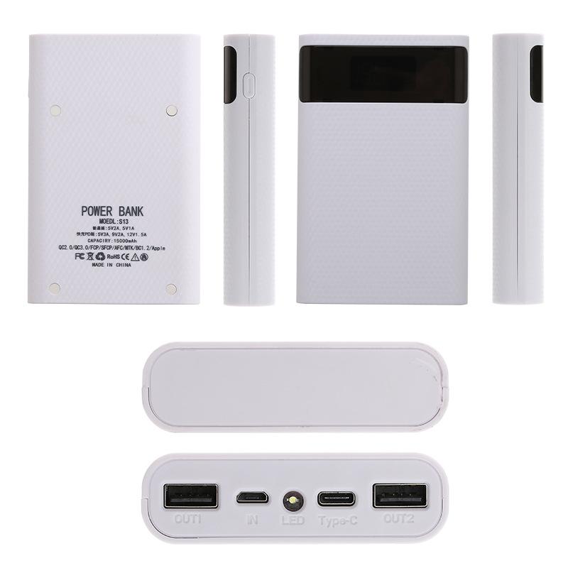 4 pin 18650 DIY Power Bank Case Hộp lưu trữ sạc 5/12V Dual USB Type C Android Giao diện Micro USB cho điện thoại thông minh Màu sắc: Trắng 5V2.1A