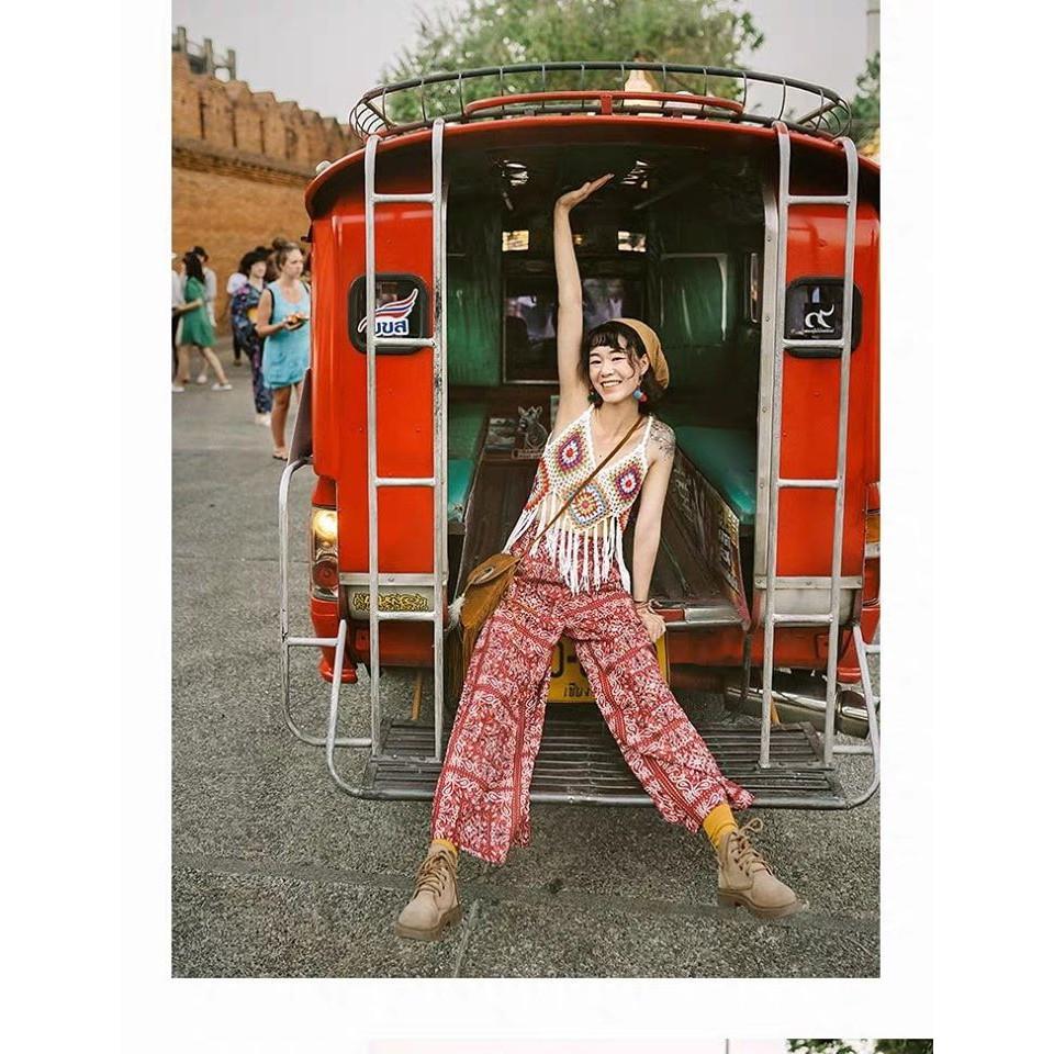 Quần Đỏ Hoạ Tiết Thổ Cẩm Boho Vintage