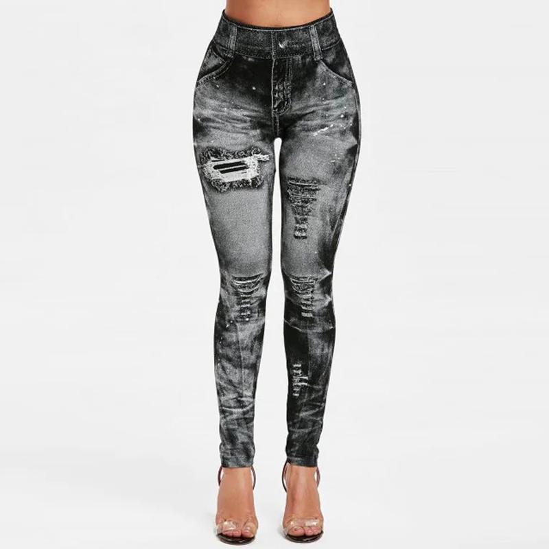Quần jean giả của phụ nữ quần yoga quần dài có thể kéo dài quần legging denim quần jean hông quần thể thao quần bút chì Color: 08 A Size: S