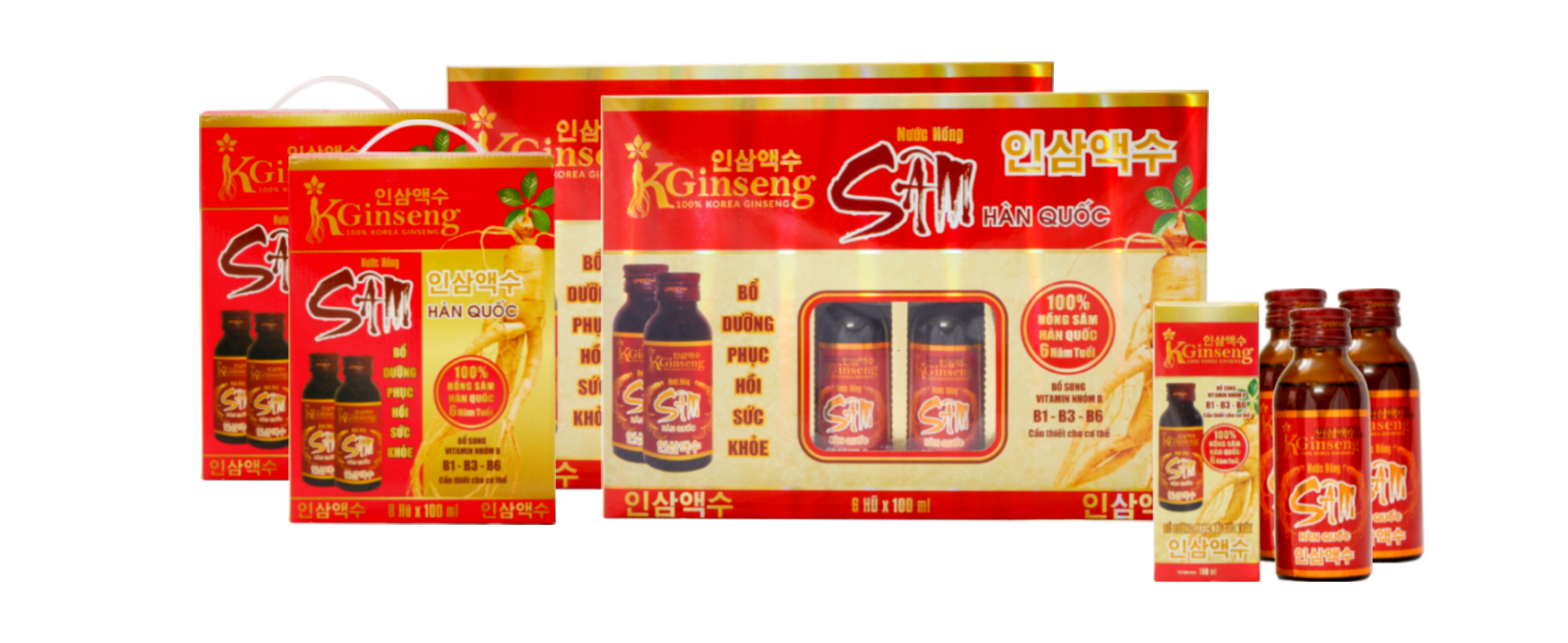 Hộp 8 Lọ Nước Hồng Sâm Hàn Quốc 6 Năm Tuổi Kginseng – Khánh Hòa Nutrition – Xách 8 lọ x 100ml