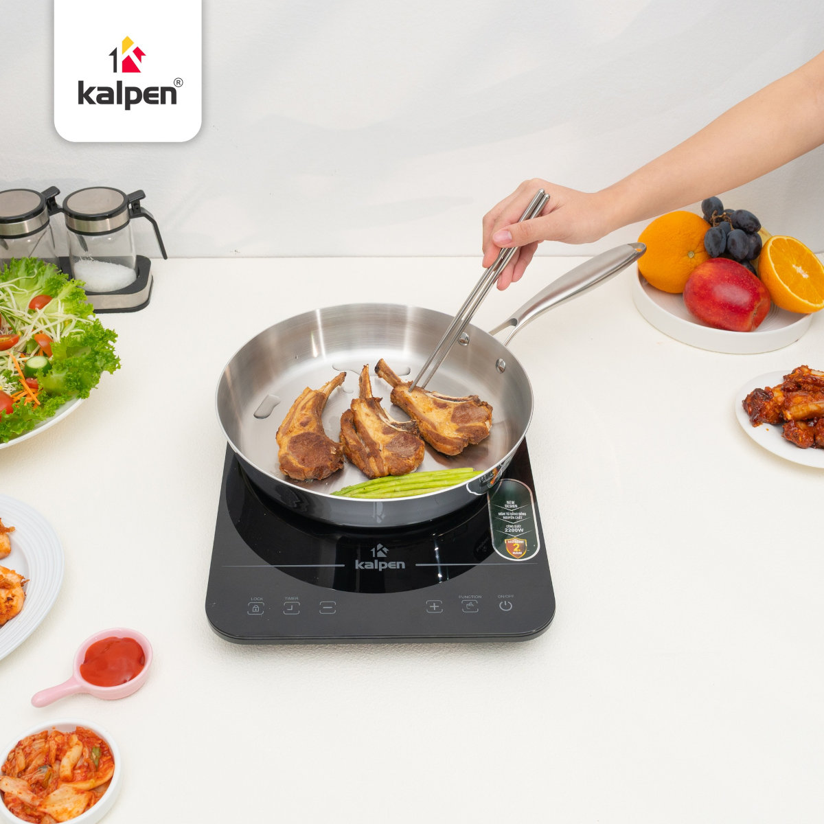 Chảo Inox 304 đúc liền khối 3 lớp Kalpen Luxus size 26cm, bảo hành 5 năm