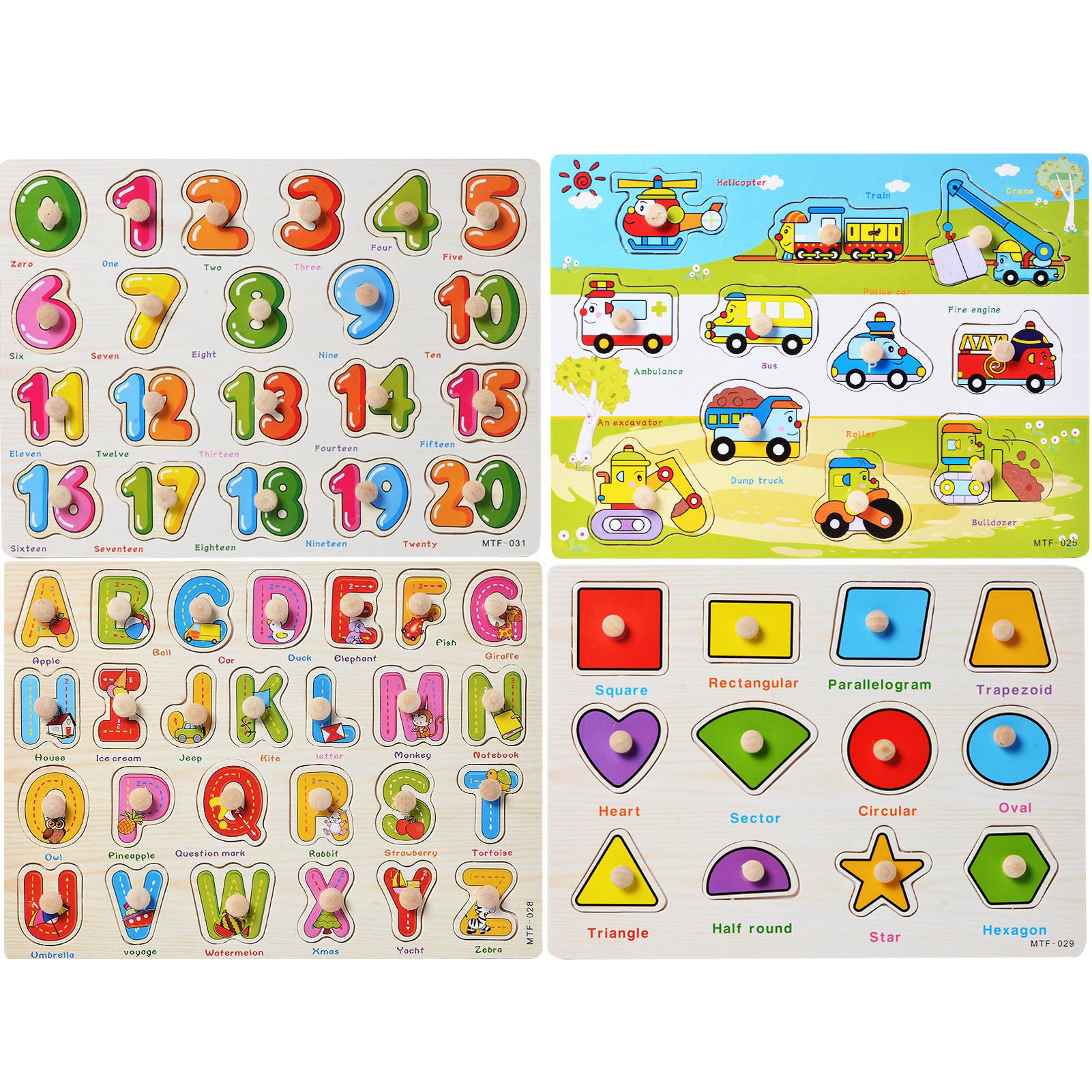 COMBO 4 bảng ghép hình núm gỗ