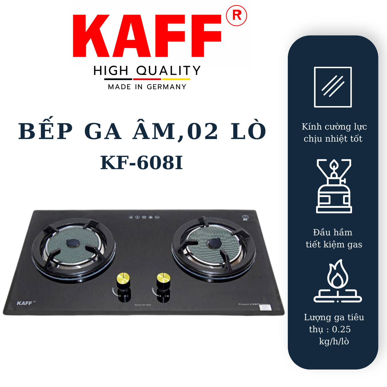 Bộ Bếp ga âm KAFF KF- 608I bao gồm: Bếp ga + chảo chống dính cao cấp + bộ van ga - Hàng chính hãng