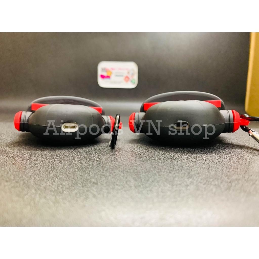Bao Case Ốp dành cho Airpods 1/2 & Airpods Pro bulldog mang headphone đỏ silicon 3D cao cấp