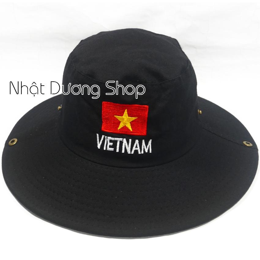 Nón tai bèo nam Việt Nam vành rộng chống nắng, có nút bấm thích hợp cho ace làm ngoài trời hoặc đi mùa hè xanh. - Đen