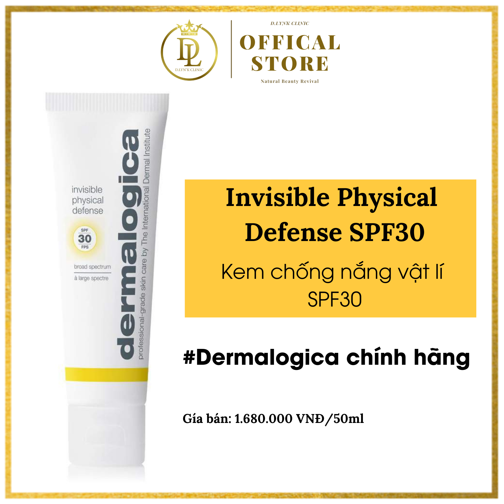 Kem chống nắng vật lý giúp vùng da cổ luôn săn chắc Dermalogica Physical Invisible Defense SPF30 50ml