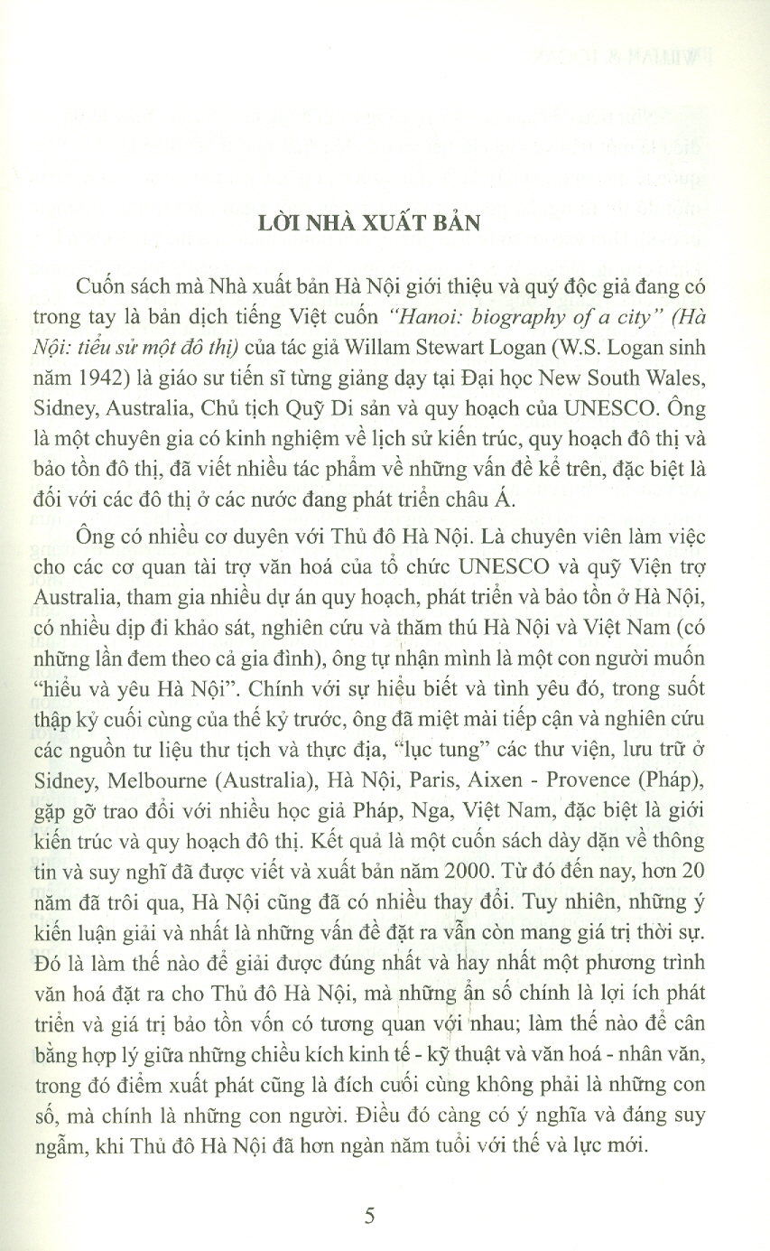 HÀ NỘI - TIỂU SỬ MỘT ĐÔ THỊ - William Stewart Logan – Nguyễn Thừa Hỷ dịch – Nxb Hà Nội