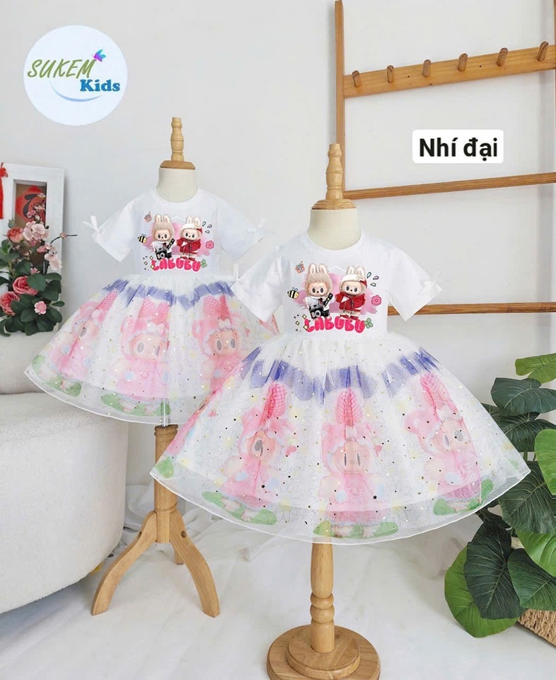 [MẪU MỚI] Đầm voan công chúa labubu cho bé gái sắc màu dự tiệc diện tết đẹp size 10-40kg hàng thiết kế cao cấp