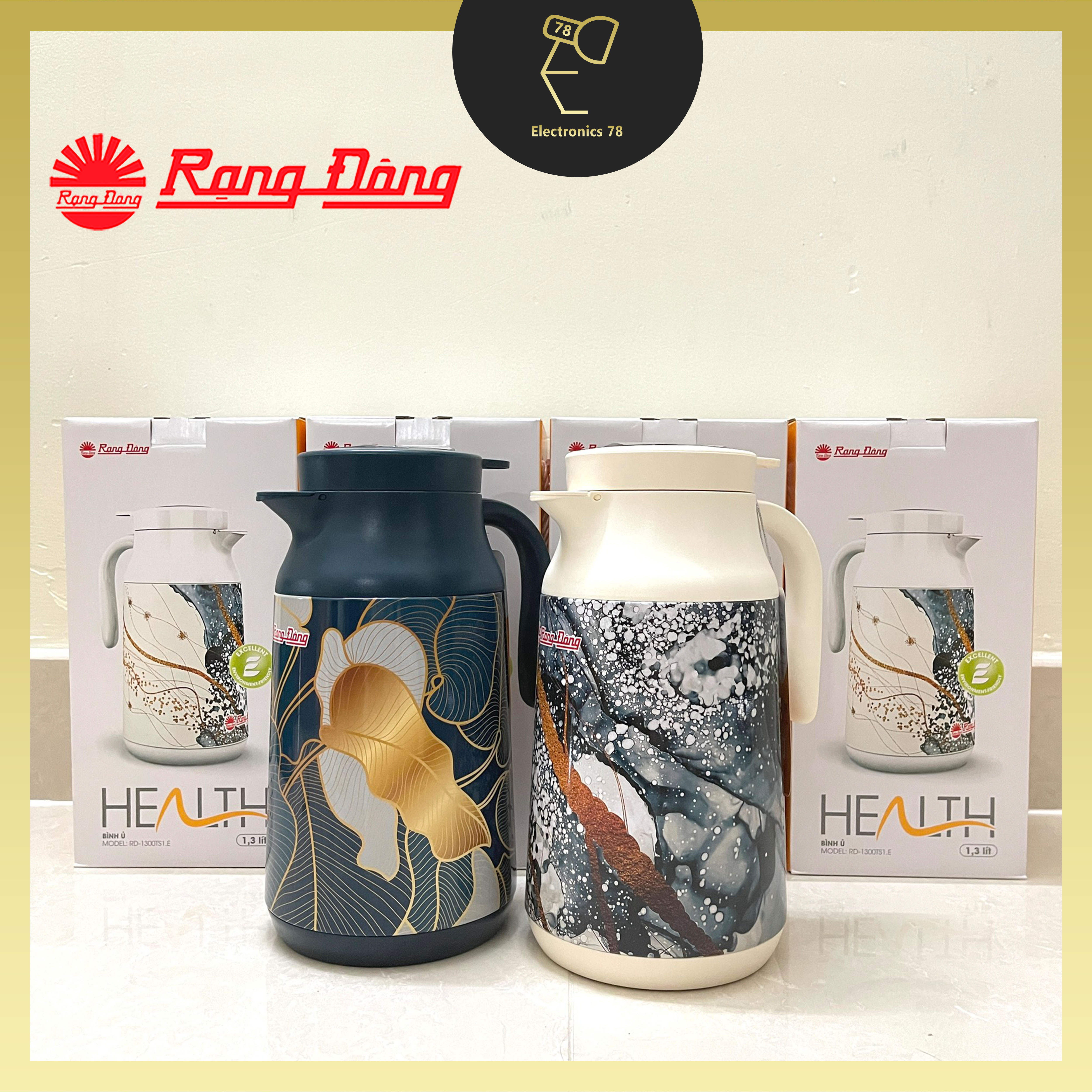 Phích trà giữ nhiệt, Hiển thị nhiệt độ 1.3 Lít Rạng Đông, Bình pha trà và thảo dược - 1300 TS1.E