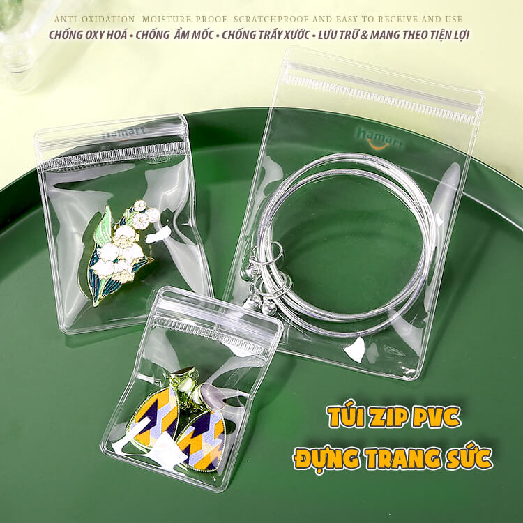 SET 5 Túi Zip PVC Trong Suốt Đựng Trang Sức Du Lịch Trưng Bày Chống Rỉ Sét Nhẫn Dây Chuyền
