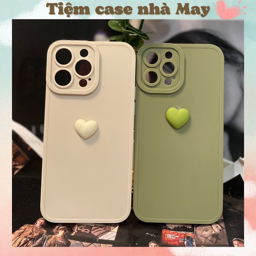 Ốp iPhone Silicon màu xanh matcha màu kem có kính bảo vệ camera hình trái tim cho iPhone 14, 13, 12, 14 Plus, Pro Max - Màu xanh Matcha - iPhone 14