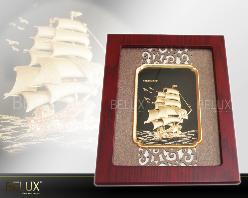 Tranh thuận buồm xuôi gió dát vàng 24k kt 23 x 25cm
