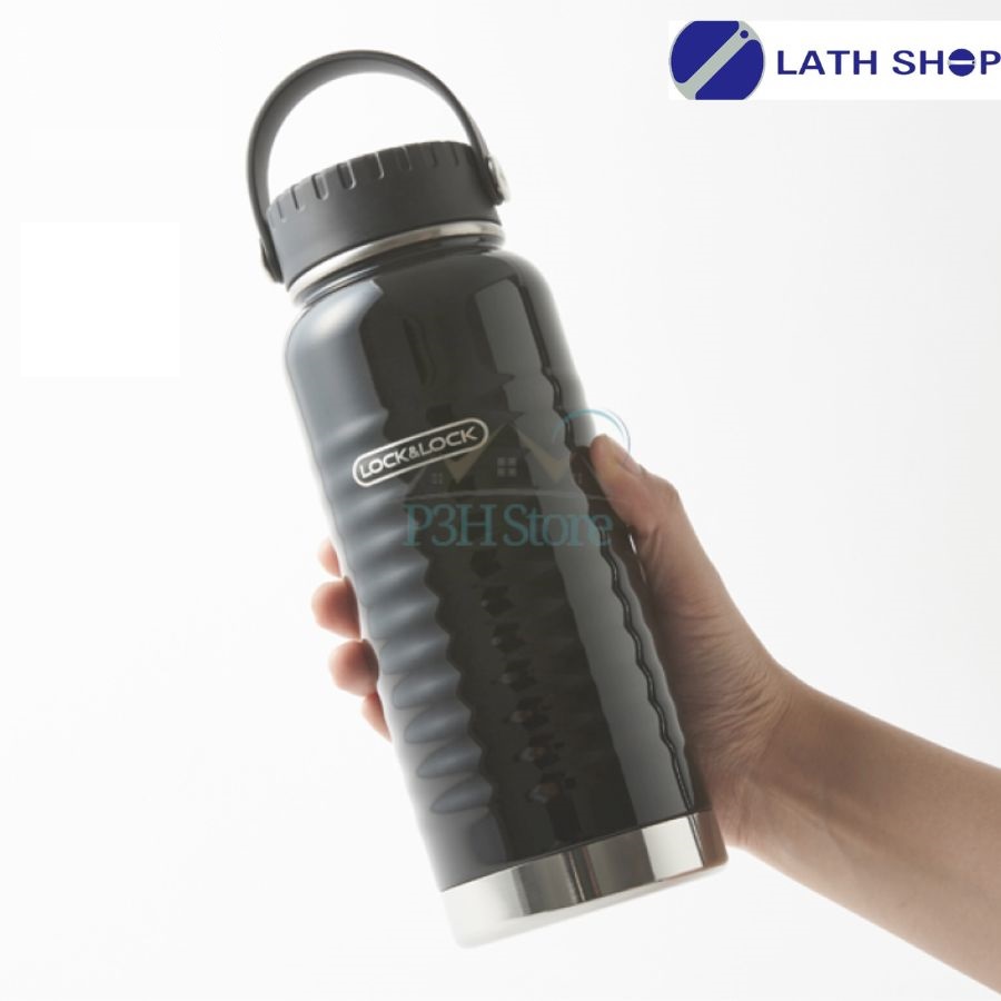 Bình Giữ Nhiệt Lock&amp;Lock Bằng Thép Không Gỉ Black Wave Handle Tumbler LHC4163BLK - 900ml - Hàng Chính Hãng