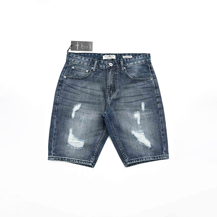 Quần Short Jeans Nam Form Slimfit Cotton Xanh Rách - Hunter X-Rays S51