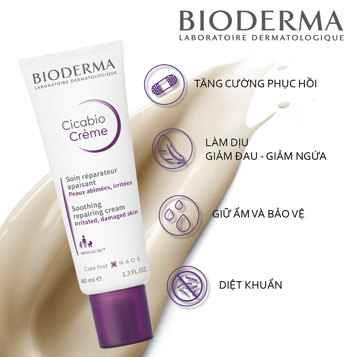 Kem Dưỡng Bioderma Hỗ Trợ Phục Hồi Da Tổn Thương 40ml Cicabio Creme