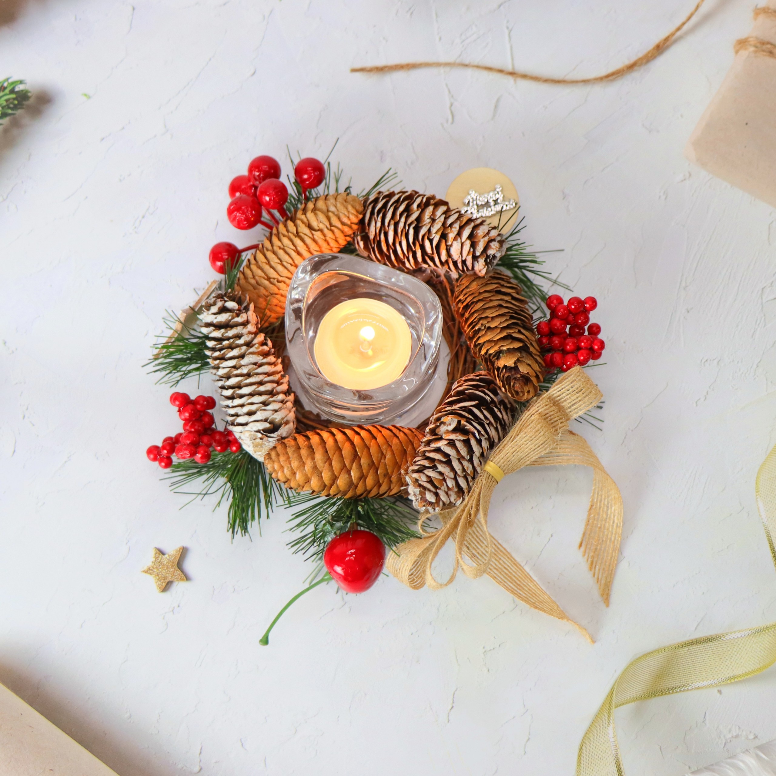 Nến Giáng Sinh Có Trang Trí Để Bàn NEN03 Trang Trí Noel – Mẫu LƯỢN SÓNG