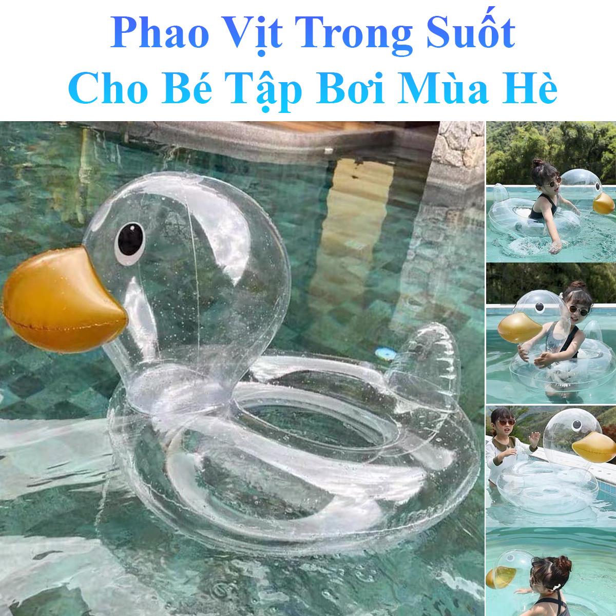 Phao Vịt Trong Suốt Dễ Thương Cho Bé Tập Bơi Mùa Hè