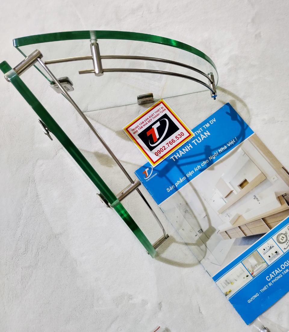 Kệ góc kính inox một tầng