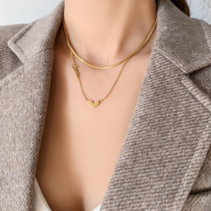 Dây chuyền nữ titan 2 tầng chữ Love trái tim WDC914