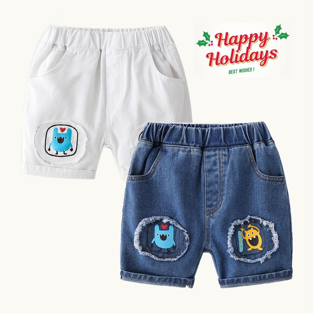 Quần Jeans Cho Bé WELLKIDS Quần Short Cho Bé Họa Tiết Monster Chất Bò Mềm 033