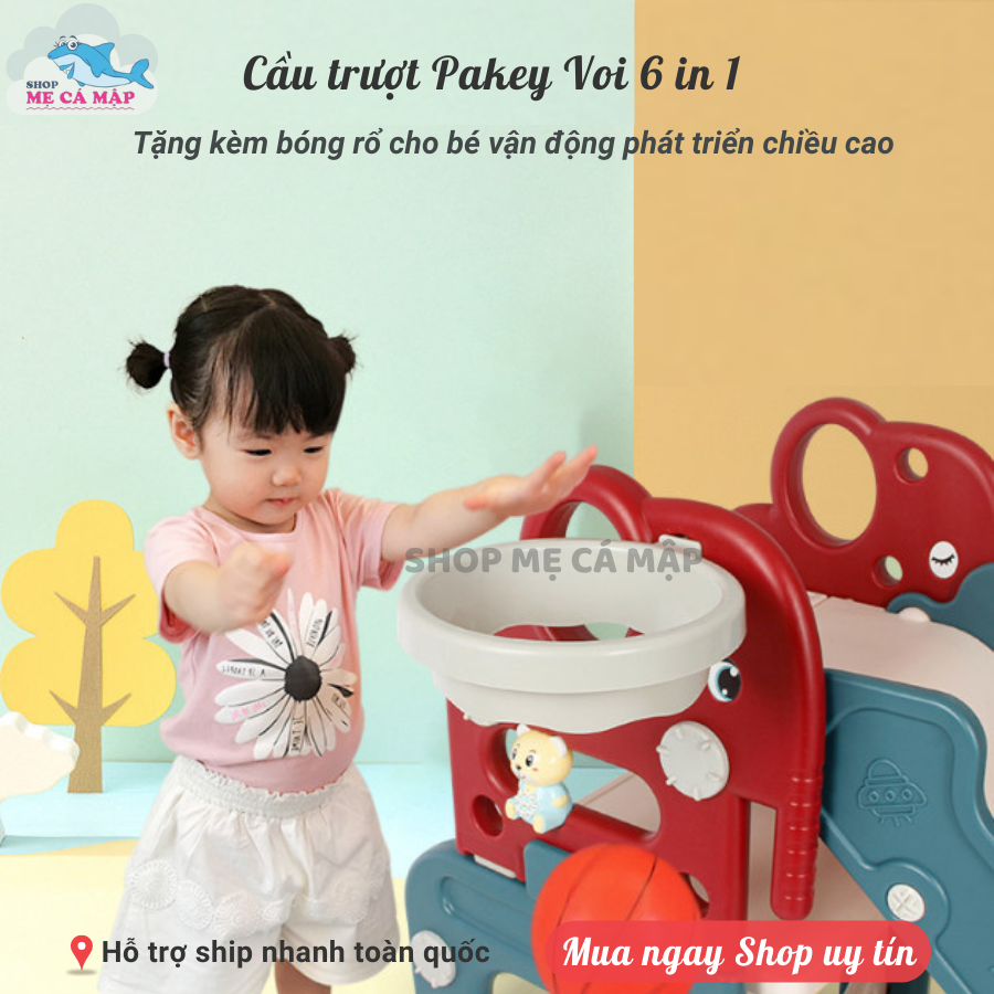 Cầu trượt cho bé PAKEY Hình Chú Voi Đa Năng 6 in 1 Hàng Cao Cấp, HÀNG SẴN KHO