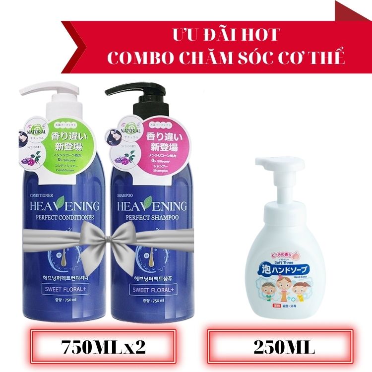 Combo Gội Xả Heavening Perfect Giúp Tóc Chắc Khỏe + Nước Rửa Tay Dưỡng Ẩm Hương Đào