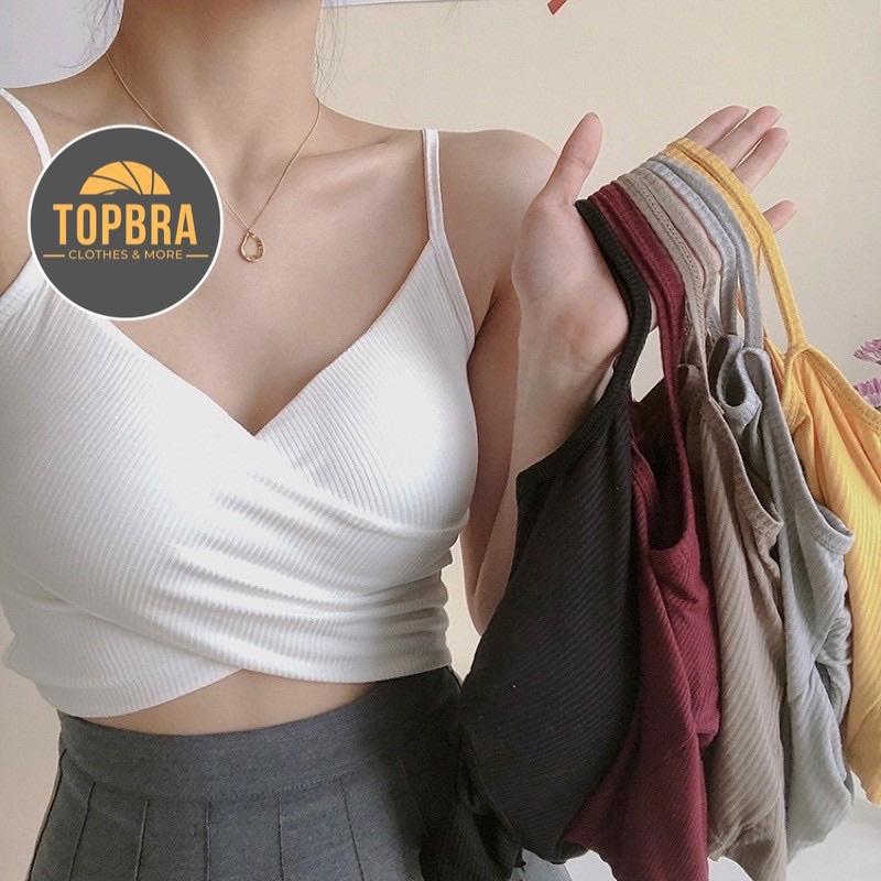 Áo Bra Nữ Hai Dây Croptop Có Mút Ngực Co Giãn Ôm Dáng TOPBRA