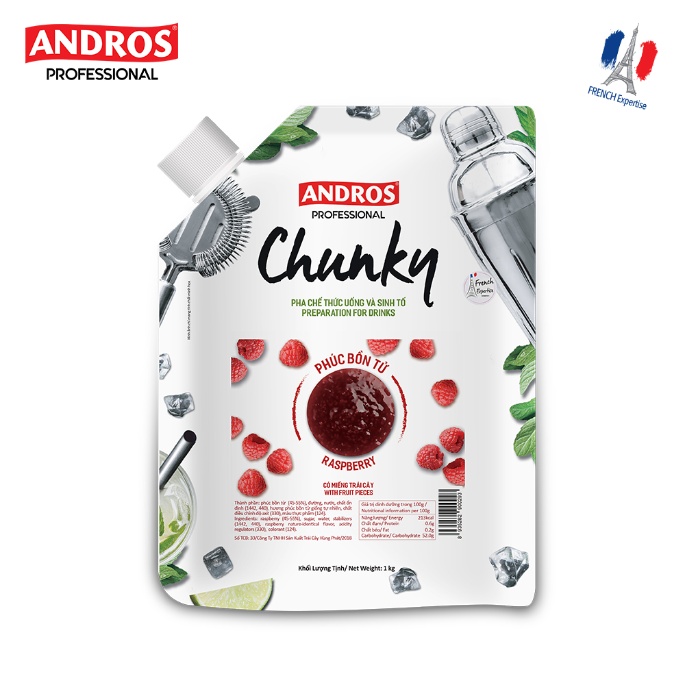 Chunky Phúc Bồn Tử Andros - Nguyên liệu pha chế - Mứt trái cây - Túi 1kg