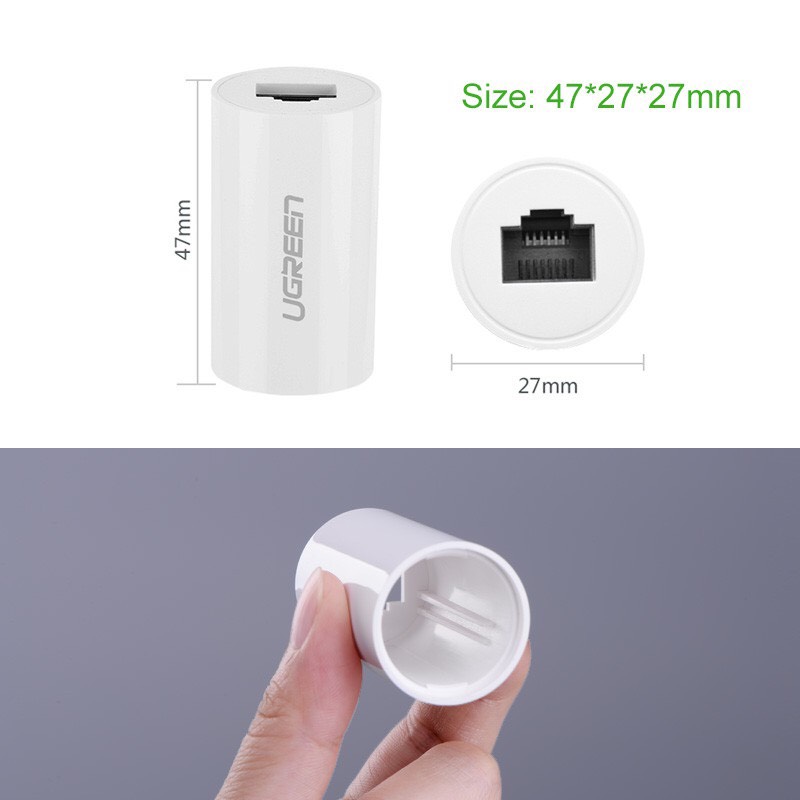 Đầu nối mạng chính hãng Ugreen 20391 hình trụ màu trắng hàng chính hãng