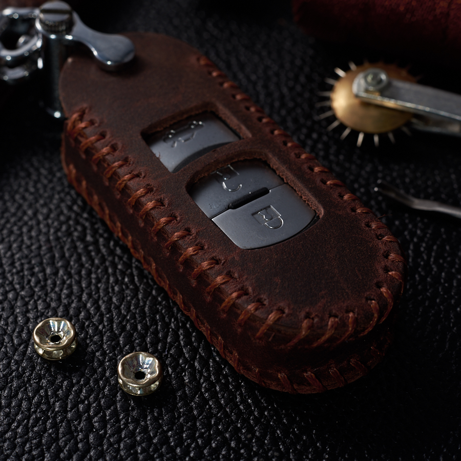 Bao Da Chìa Khóa dành cho Ô Tô Mazda 3 3 Nút Classic Dạng hộp Da Bò Sáp Màu nâu cafe