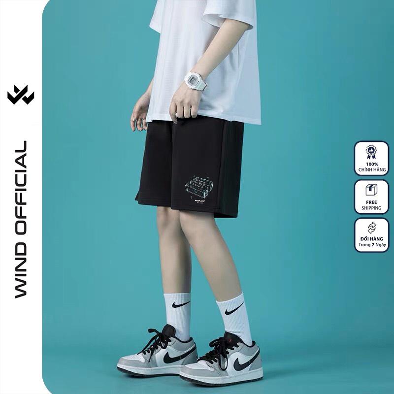 Quần short thun nam nữ WIND unisex ống rộng WIND 3D đùi lửng ngố thời trang mặc nhà