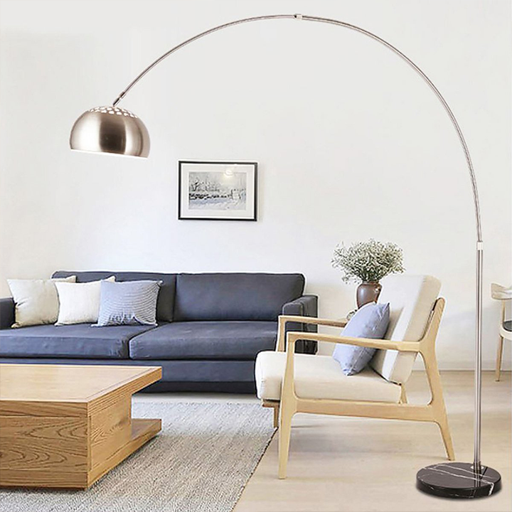 Đèn Đứng Dáng Cong. Đèn Phòng Khách, Đèn Decor Trang Trí, Đèn Cây Đứng Màu Trắng Bạc cao 180 cm
