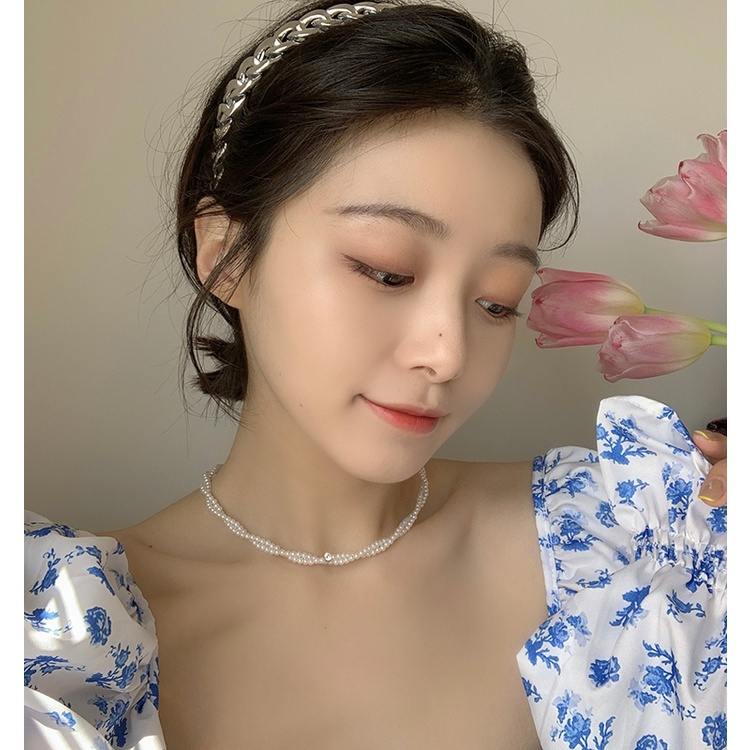 Dây Chuyền Choker Xỏ Hạt Ngọc Trai Nhân Tạo Phong Cách Hàn Quốc Sang Trọng Thời Trang