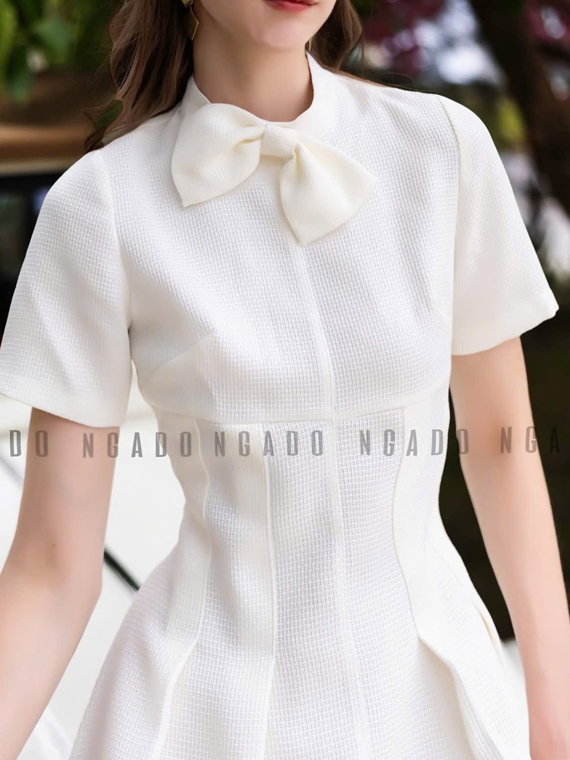Đầm trắng cột nơ NGADO , đầm kiểu , đầm công sở , đầm đi tiệc