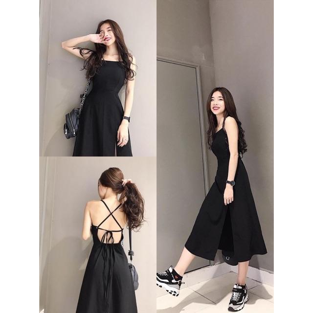 ẢNH THẬT-Đầm đen 2 day đen khoen lỗ