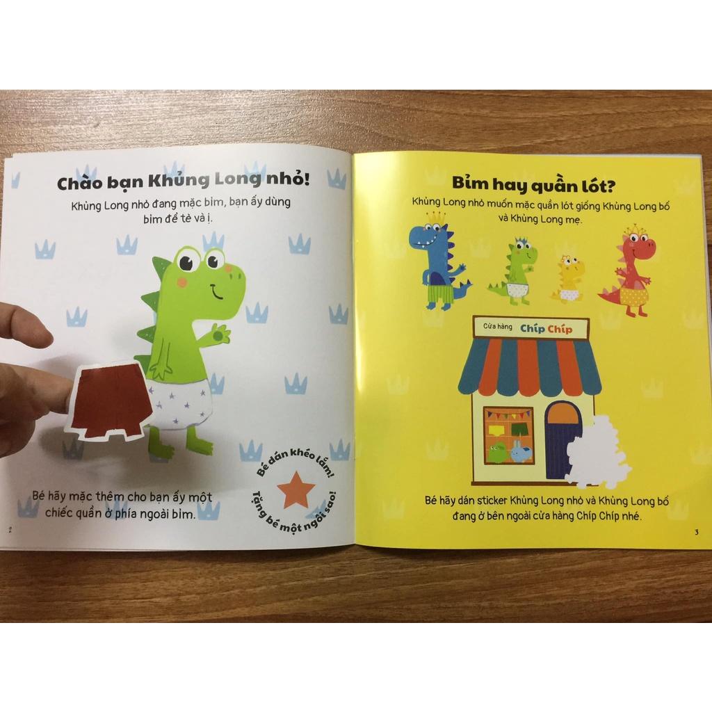 Hộp Sách - Ehon bóc dán - Khủng long nhỏ - Cái bô bỏ bỉm, bỏ bỉm!