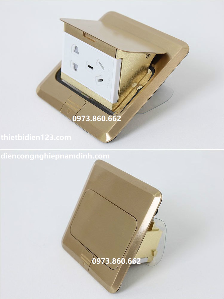 Ổ cắm âm sàn cao cấp mặt đồng nguyên khối 5 lỗ, 6 lỗ, hạt mạng đa năng