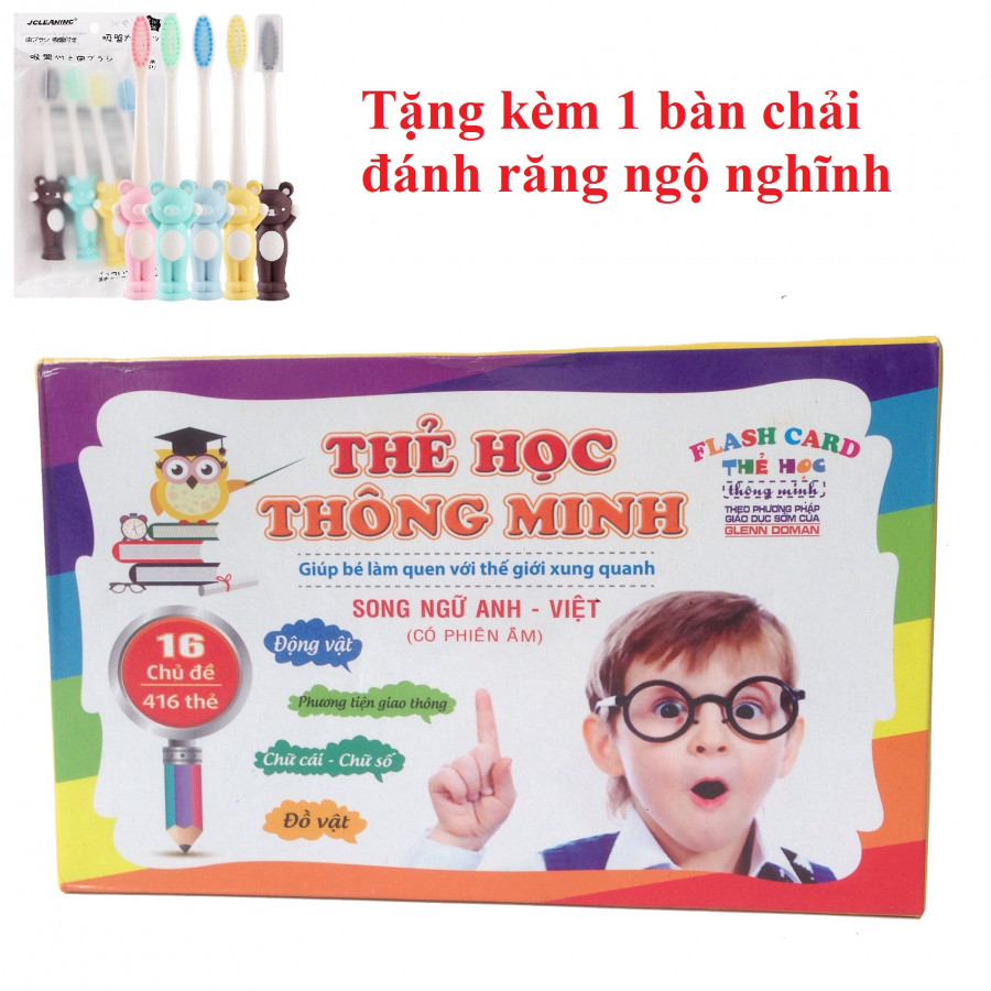 Thẻ học Anh Việt 16 chủ đề cho bé - Tặng kèm bàn chải đánh răng ngộ nghĩnh