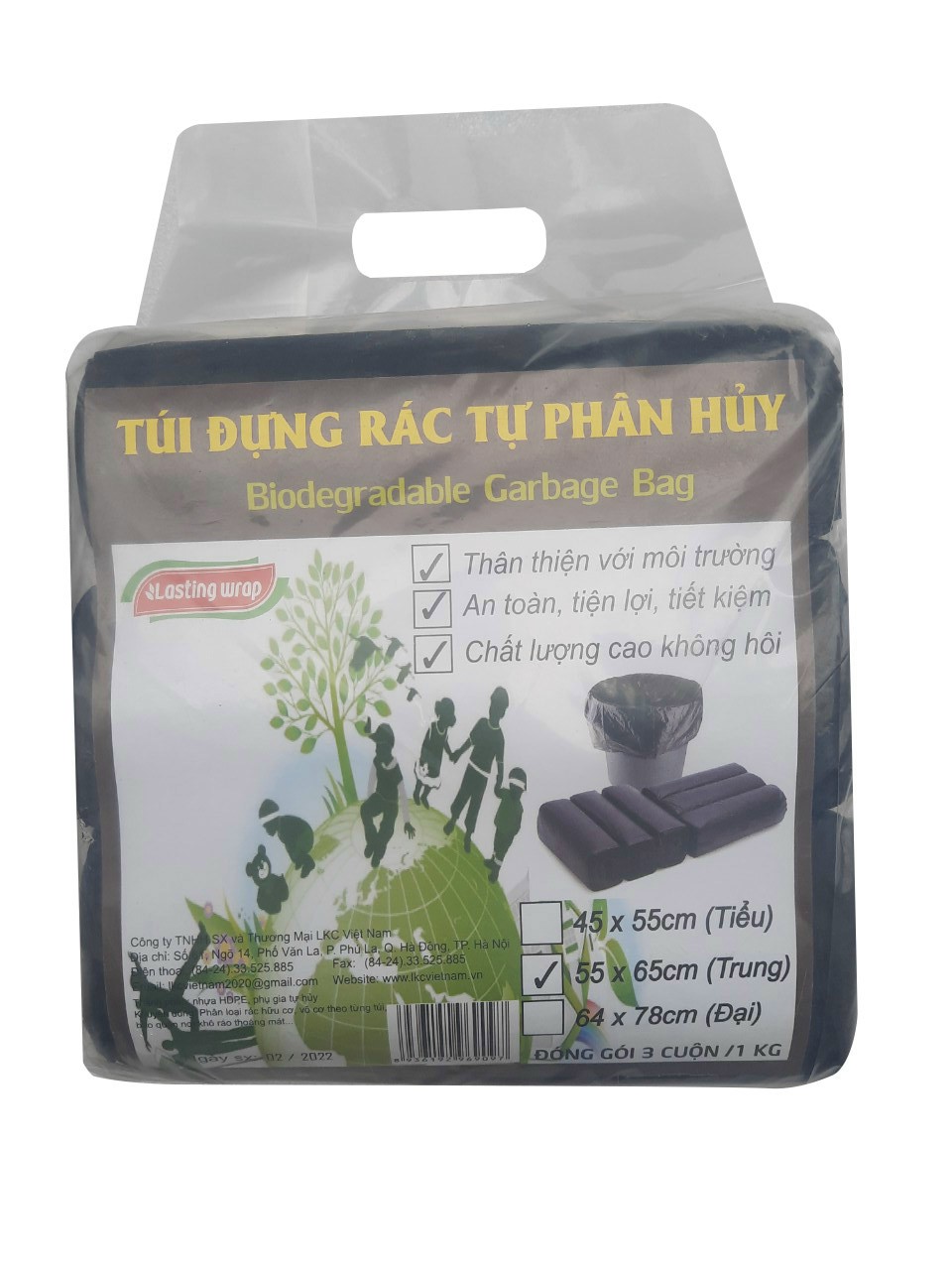 Túi rác trung đen tự hủy sinh học lasting wrap 55×65(trung)