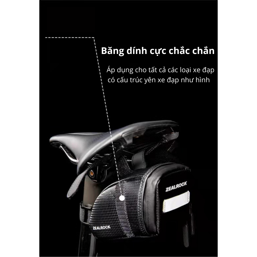 Túi Treo Yên Xe Đạp Vân Carbon Cao Cấp ZealRock - Chống nước - Phản Quang - Có Chỗ Gắn Đèn Xe Đạp | Túi xe đạp thể thao BigBull ZR-BBS04