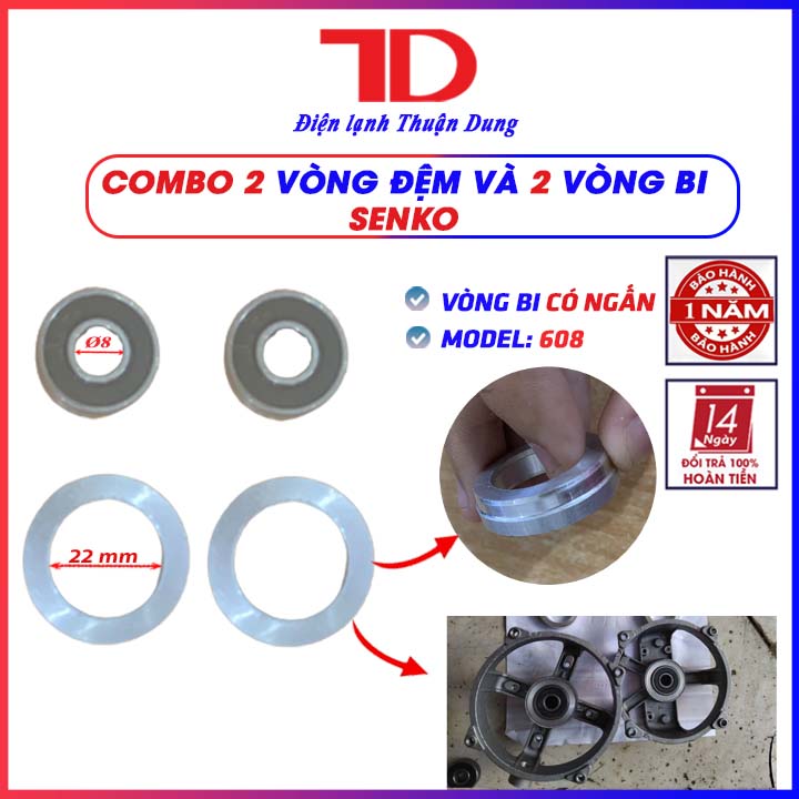 Bộ 2 Cái vòng đệm bi và 2 cái vòng bi 608 dùng cho quạt gió - Điện Lạnh Thuận Dung