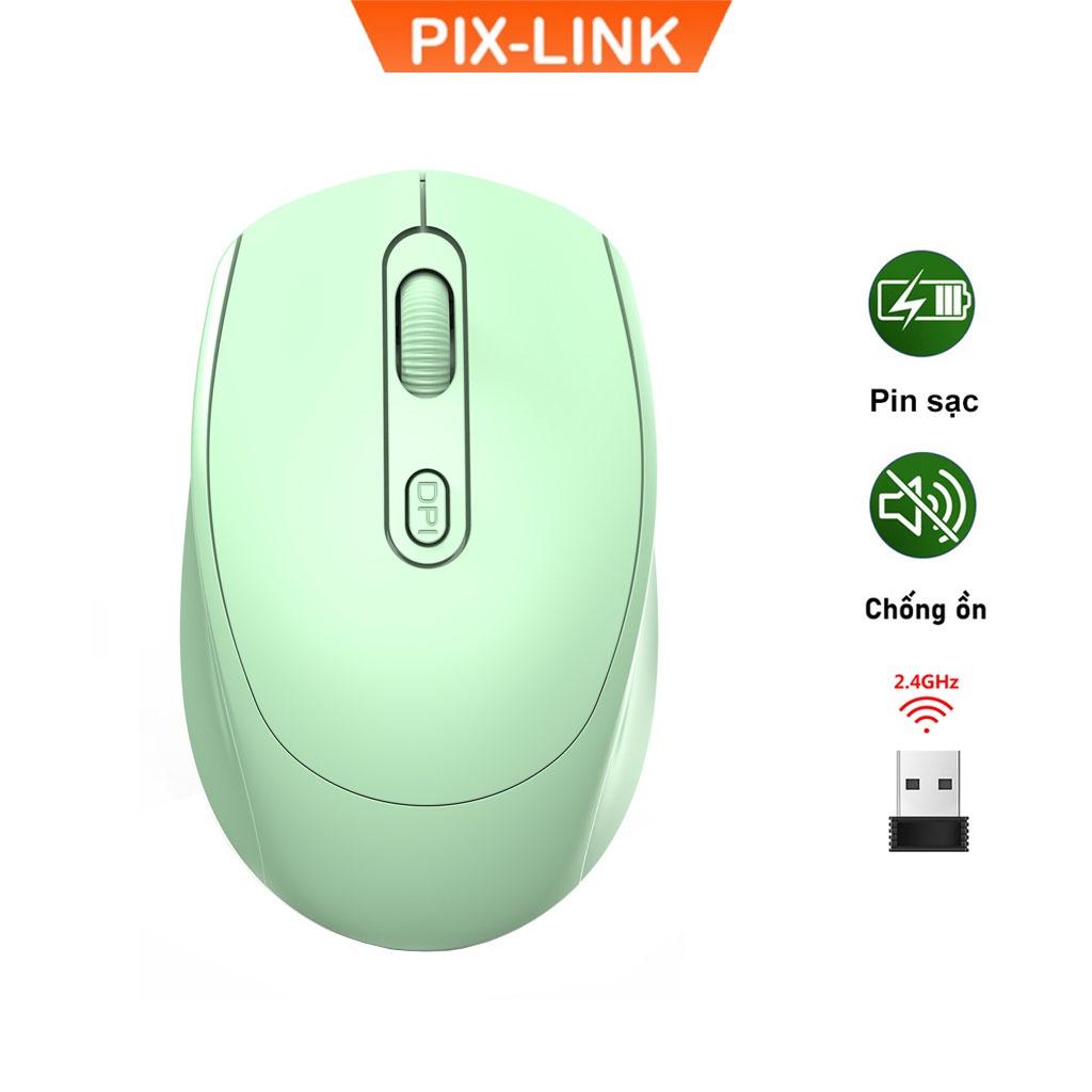 Chuột Không Dây Pix - Link P100 Wireless 2.4Ghz Sạc Pin, Chống Ồn, Dpi1600 Dùng Cho Máy Tính, Laptop, Tivi - Hàng Chính Hãng - Xanh Cốm