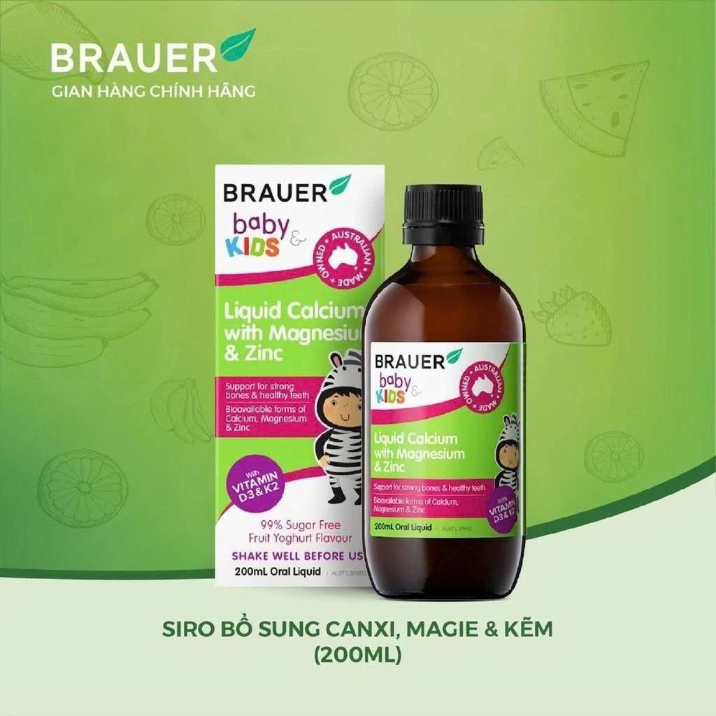 Siro Brauer hỗ trợ xương và răng trẻ 1+ Liquid Calcium Magnesium &amp; Zinc 200ml