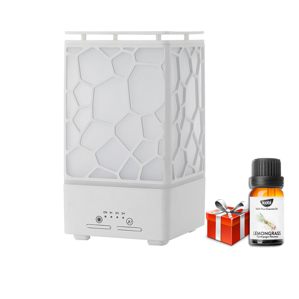 Máy khuếch tán tinh dầu siêu âm tạo ẩm Cát Tường có đèn LED 7 màu, chế độ hẹn giờ, tự đông ngắt khi hết nước, tặng kèm tinh dầu sả chanh Kobi