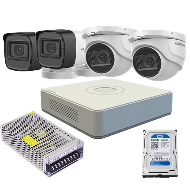 Trọn bộ 4 camera bán cầu và thân trụ HIKVISION tích hợp MIC, Đầu ghi hình Analog 4 kênh, xem lại lịch sử gần 1 tháng - Hàng Chính Hãng