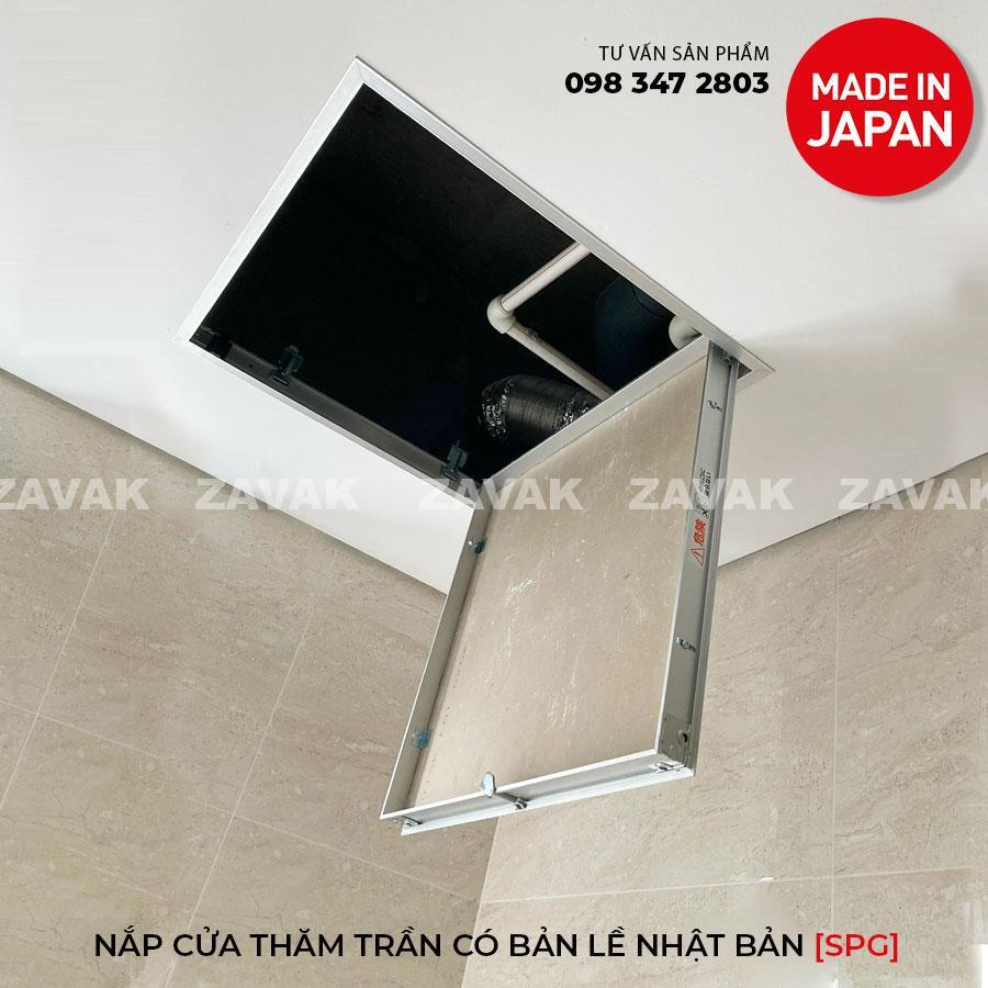 Nắp cửa thăm trần thạch cao 600x600 [SPG-68160] sản xuất tại Nhật bản, khung nhôm nhẹ cao cấp, Màu bạc. Có bản lề, Góc Mở 90 độ