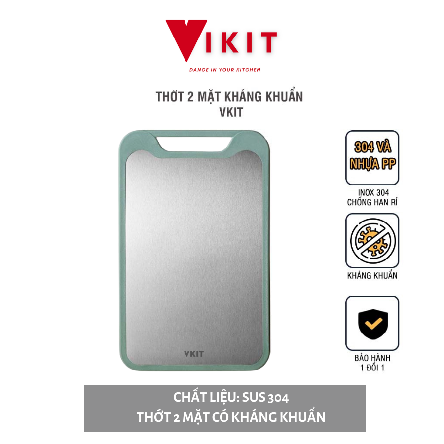 Thớt inox 304 cao cấp 2 mặt - Thớt inox kháng khuẩn VKIT TH02