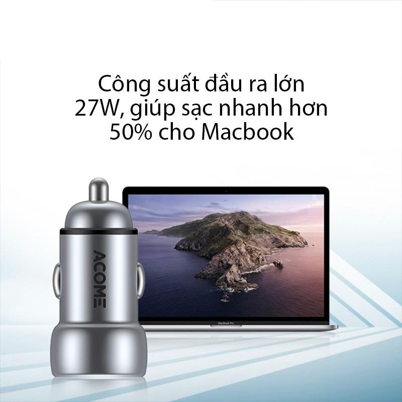 Cốc Sạc Ôtô ACOME 2 Cổng Sạc USB &amp; PD QC 3.0 27W - Hàng Chính Hãng