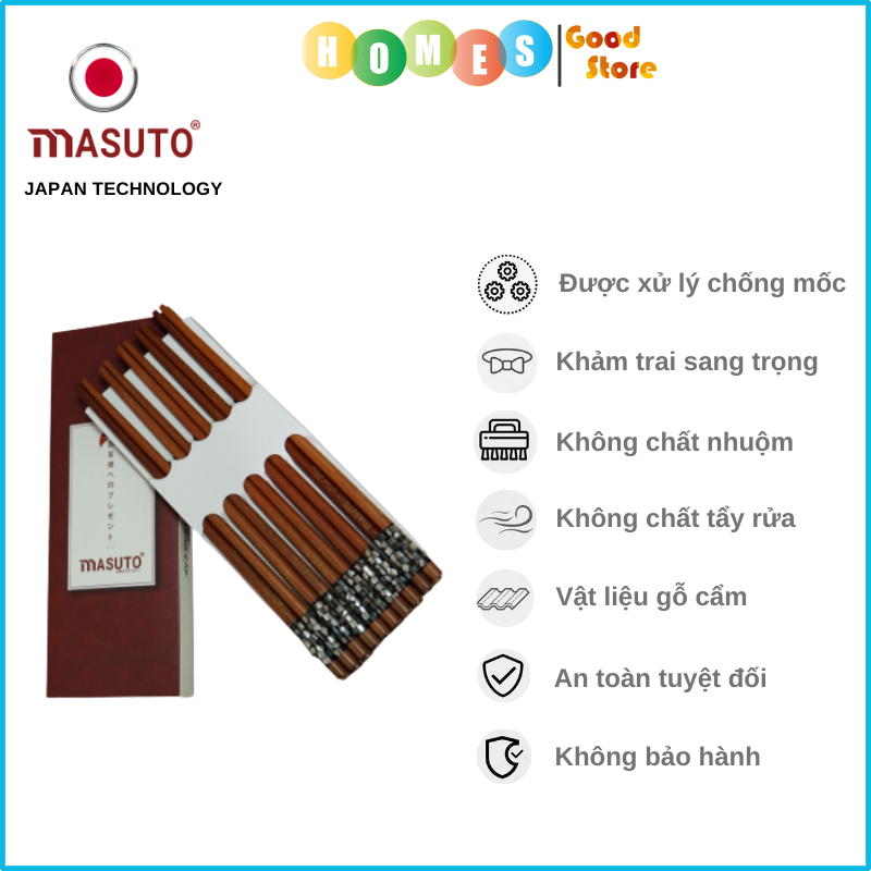 Bộ Đũa 10 Đôi MASUTO Gỗ Cẩm Khảm Trai Cao Cấp - Hàng Chính Hãng