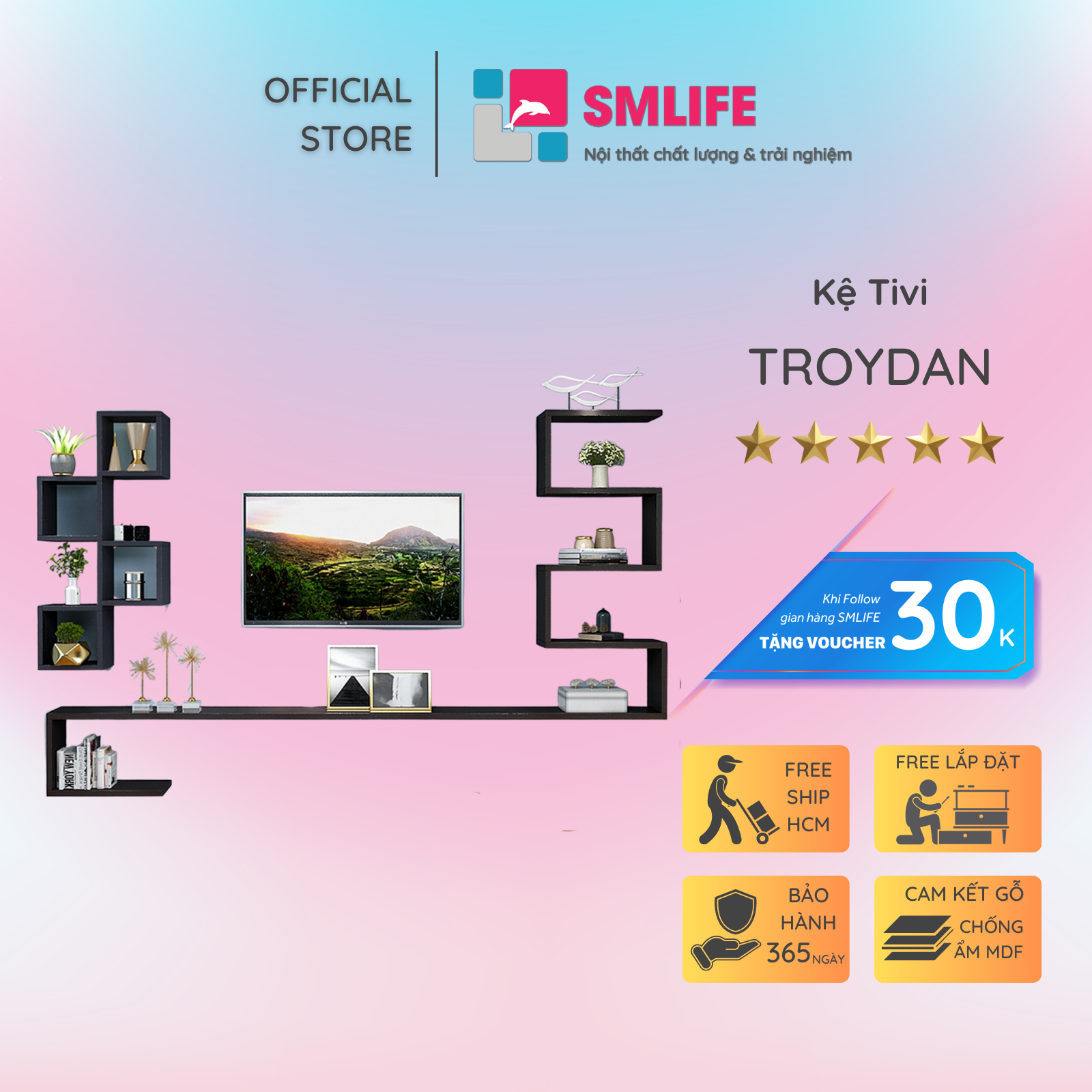 Kệ Tivi gỗ hiện đại SMLIFE Troydan | Gỗ MDF dày 17mm chống ẩm | D240xR20xC150cm